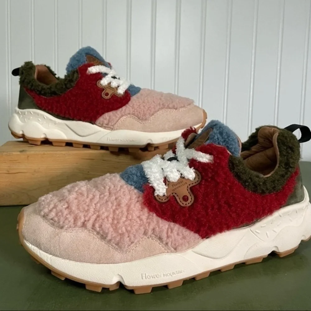 Flower Mountain PAMPAS Teddy Sneakers in Pink Bordeaux NWOT